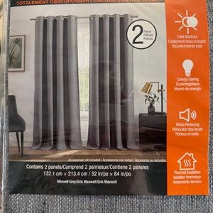 SYN+BLK Buckingham Blackout Curtains 52”x84” Maxwell Grey Pair Opened to inspect